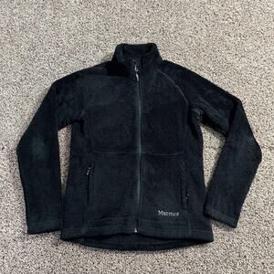 Marmot Jacket Womens Small Black Full Zip Sherpa Fleece‎ Zip Pockets Outdoor